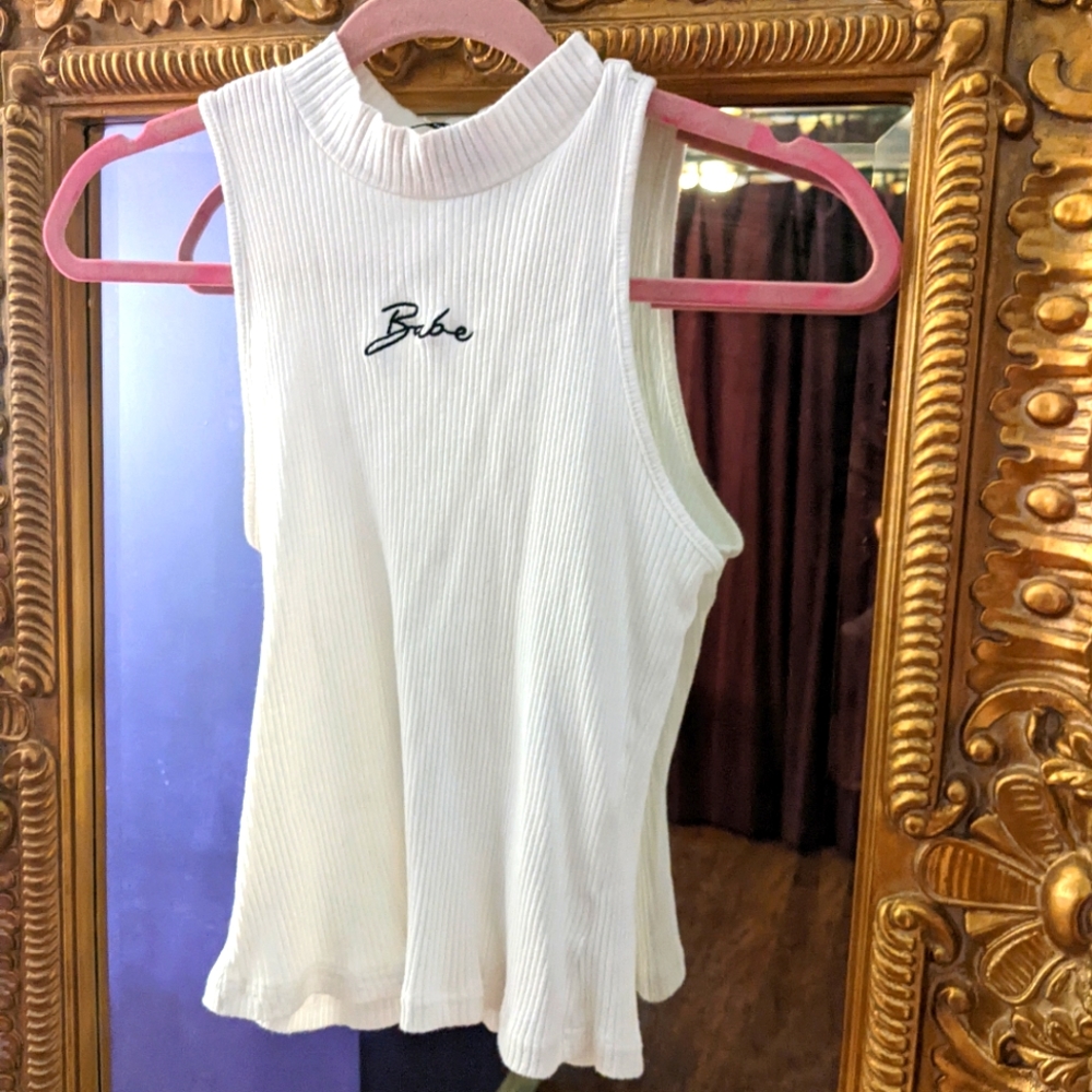 SheIn rib knit Babe mock neck tank top